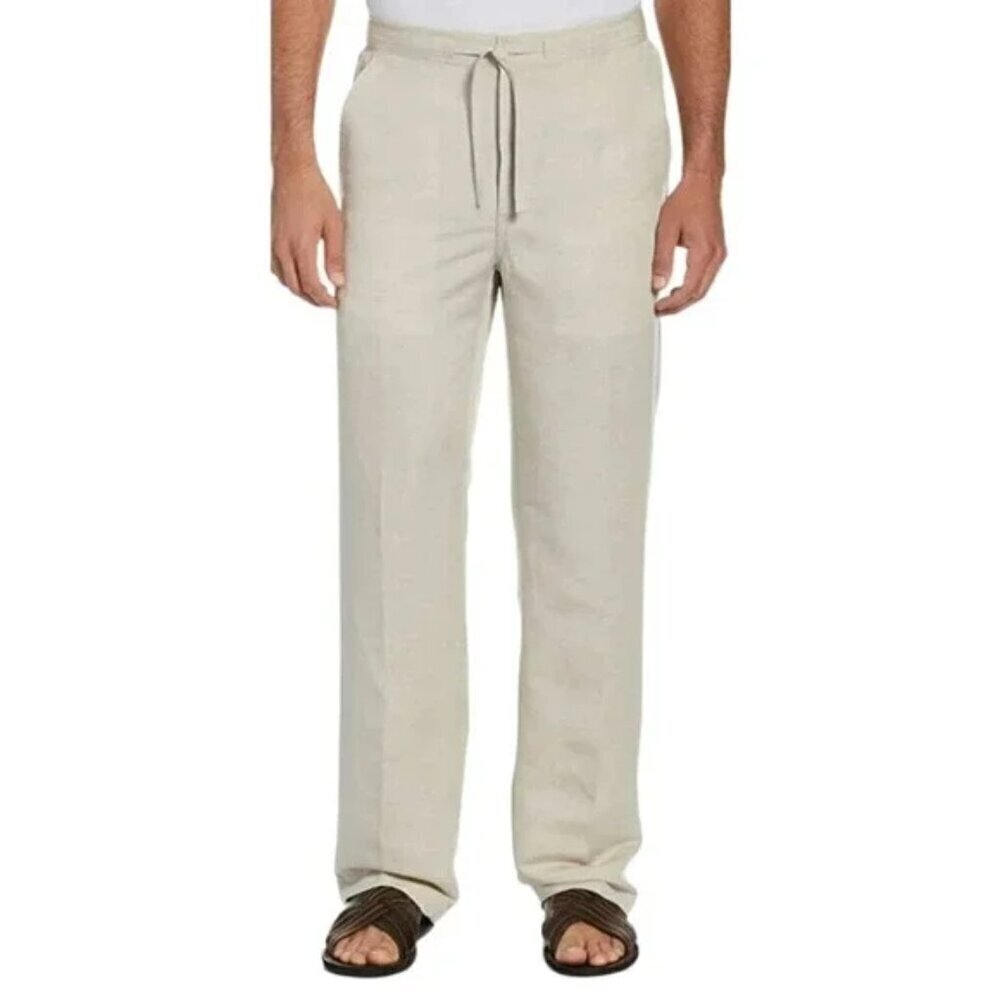 Cubavera Mens Large Linen Beige Straight Leg Drawstring Pant Coastal Preppy